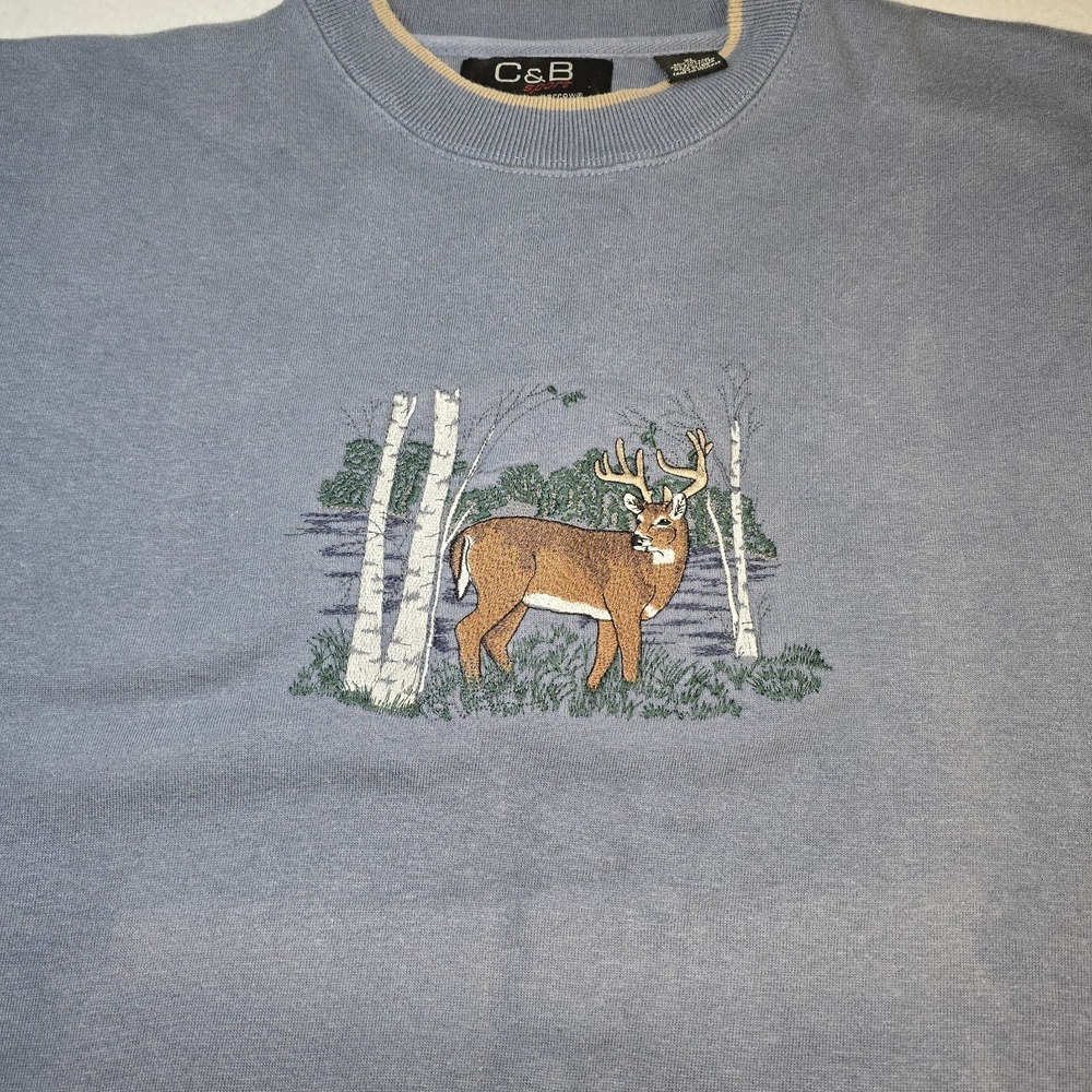 Vintage C&B Sport Embroidered Deer Crewneck Sweatshirt XL Blue Grandpa Gorpcore